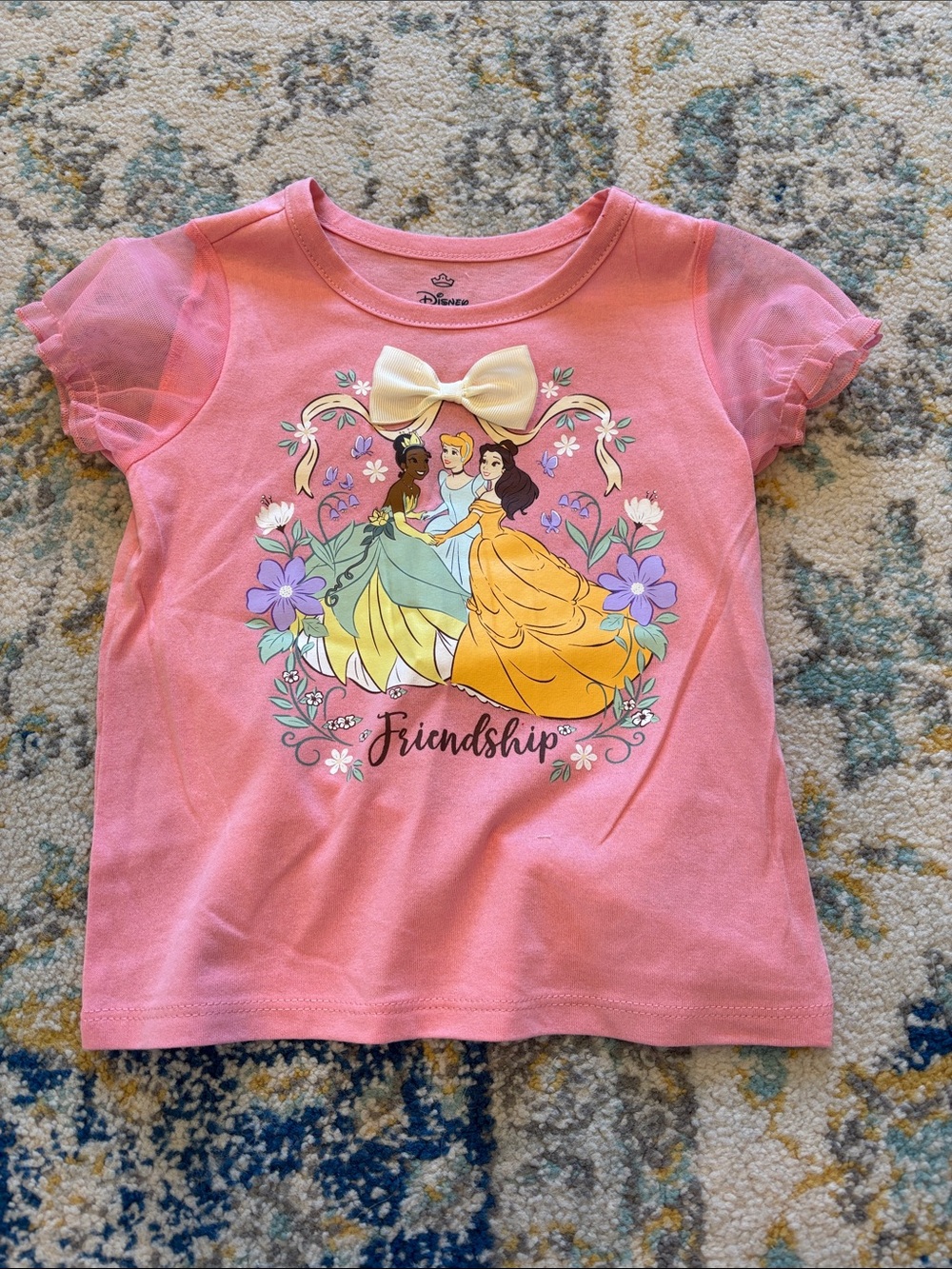 NWOT Disney Pink Princess Friendship Tee with Cream Bow